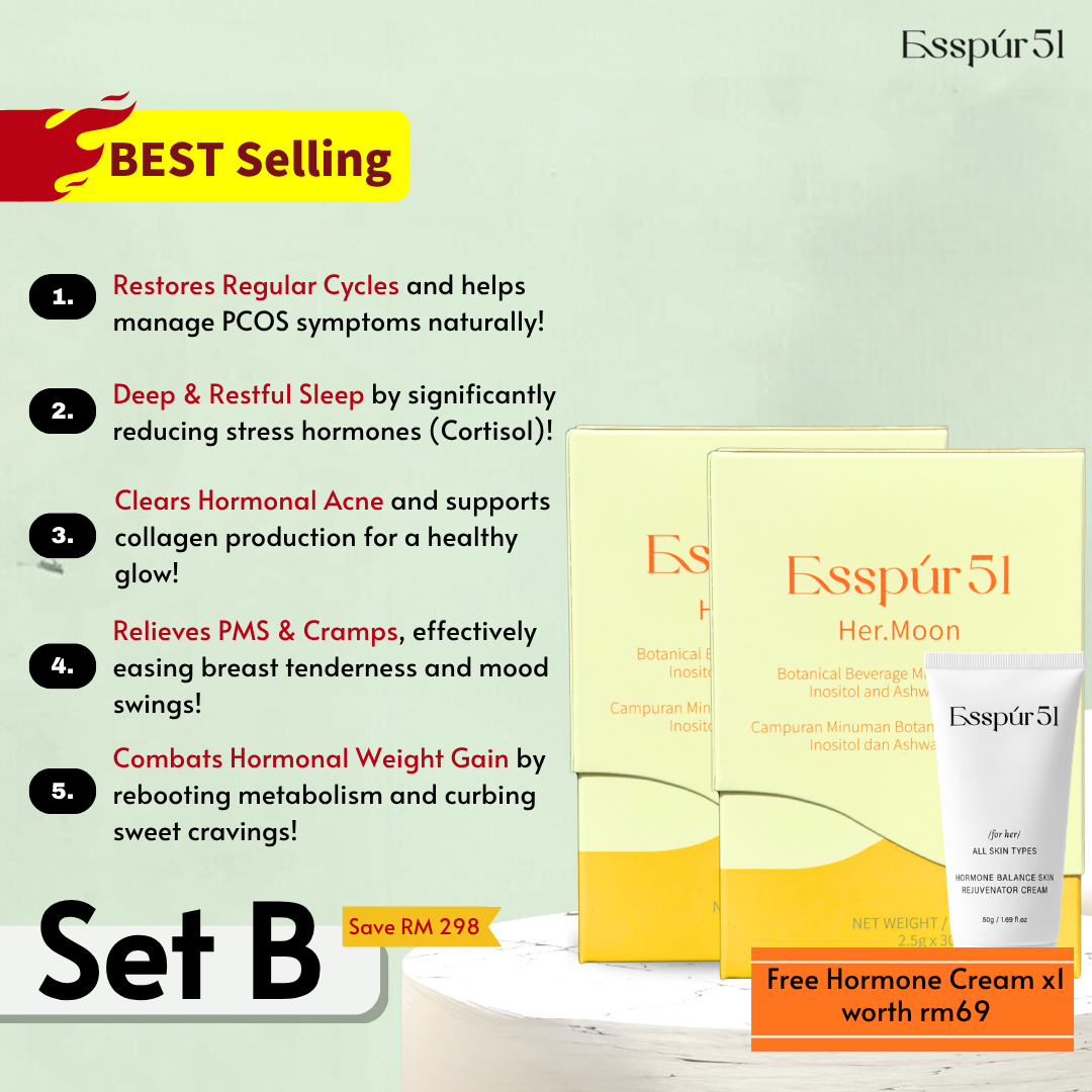 SET B - Her.Moon x 2 boxes (60 sachets) + Free Hormone Cream x 1