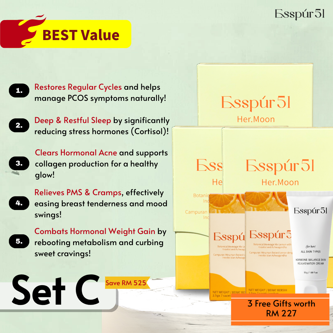 SET C - Her.Moon x 3 boxes (90 sachets) + Free (Hormone Cream x1 + Travel Pack x2)
